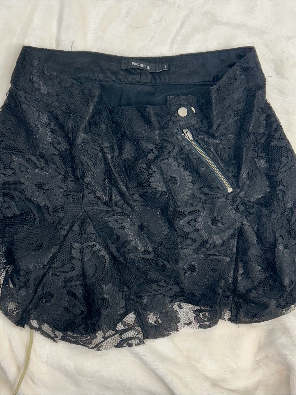 Arden B Black Lace Flared Mini Skirt with Zip Detail